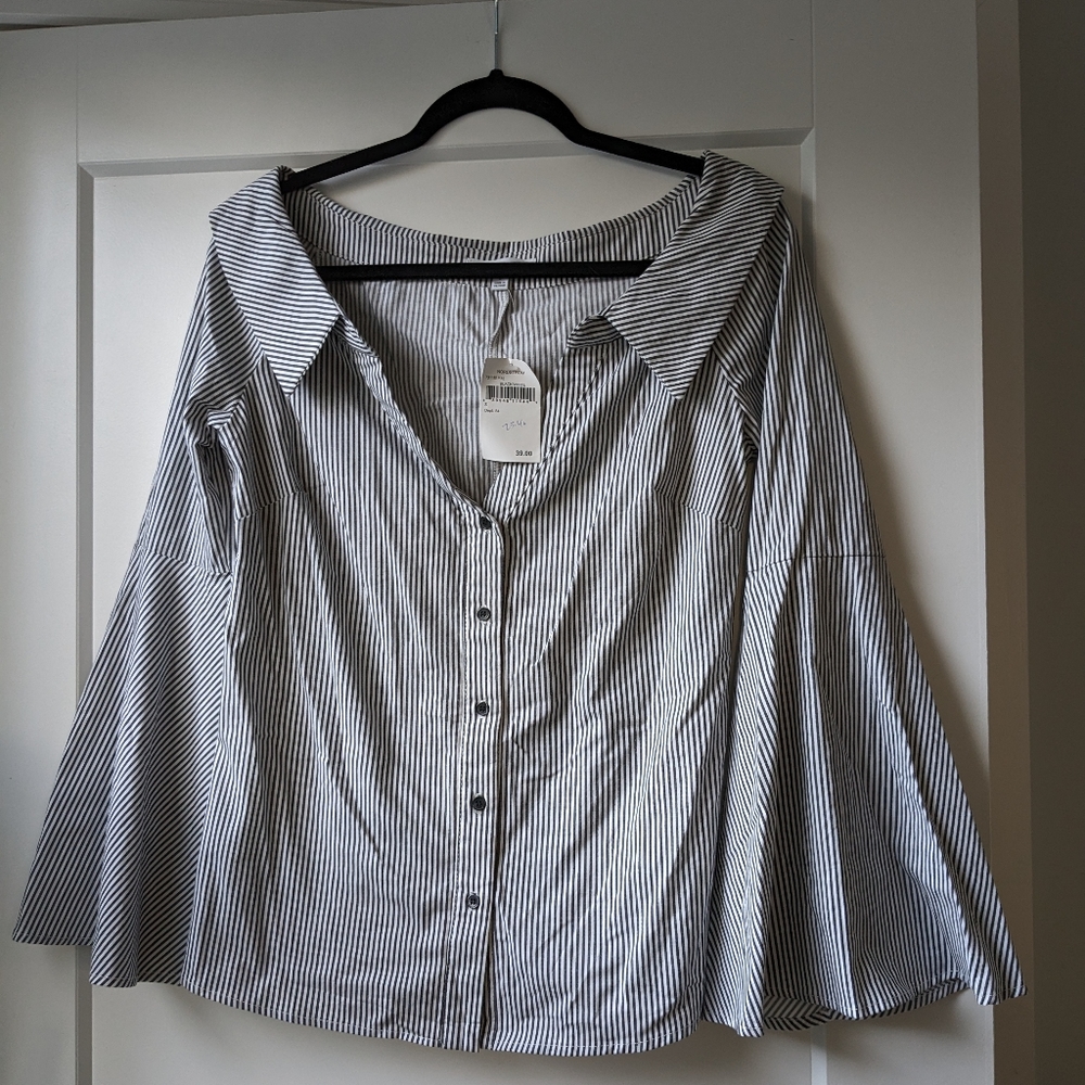 Off the Shoulder Button Down Top